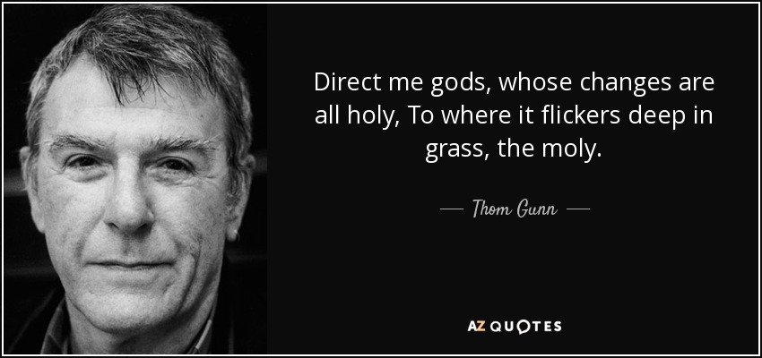 Direct me gods, whose changes are all holy, To where it flickers deep in grass, the moly. - Thom Gunn