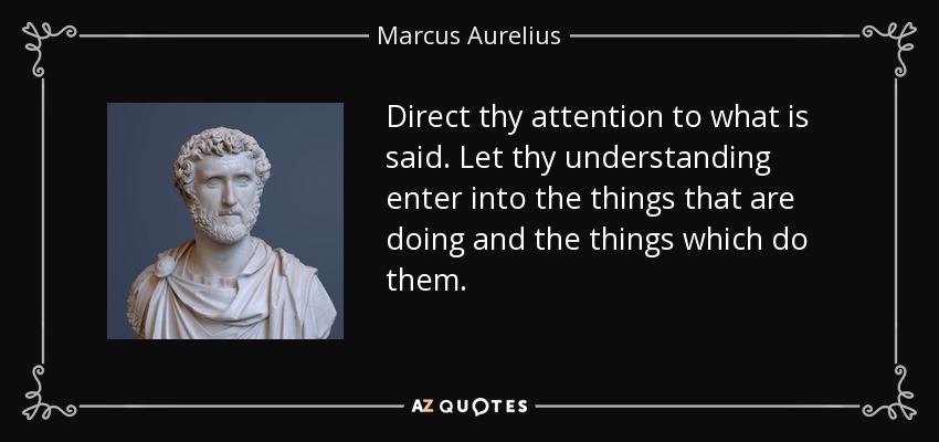 Direct thy attention to what is said. Let thy understanding enter into the things that are doing and the things which do them. - Marcus Aurelius