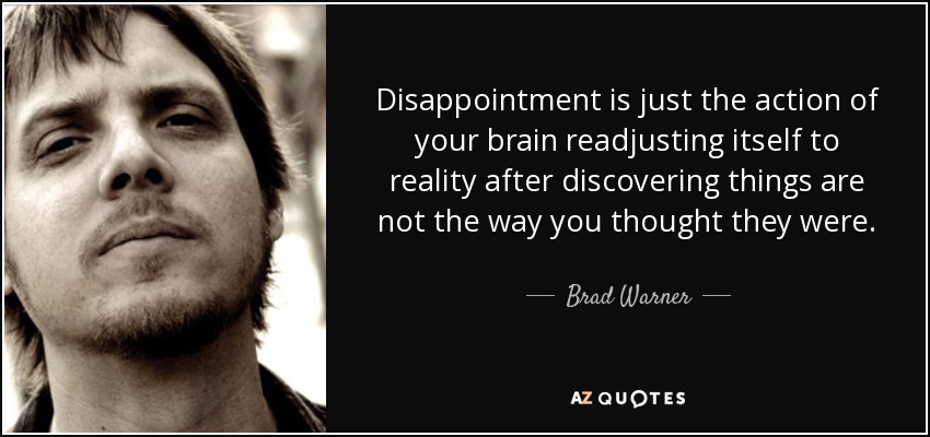 Disappointment is just the action of your brain readjusting itself to reality after discovering things are not the way you thought they were. - Brad Warner
