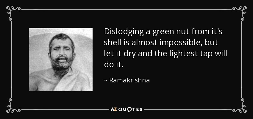 Dislodging a green nut from it's shell is almost impossible, but let it dry and the lightest tap will do it. - Ramakrishna