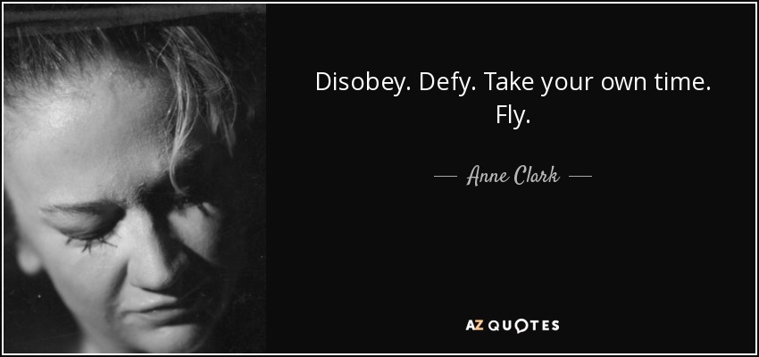 Disobey. Defy. Take your own time. Fly. - Anne Clark