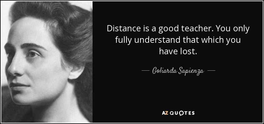 Distance is a good teacher. You only fully understand that which you have lost. - Goliarda Sapienza