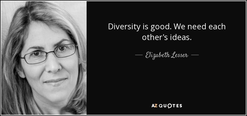 Diversity is good. We need each other's ideas. - Elizabeth Lesser