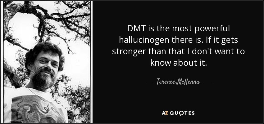 DMT is the most powerful hallucinogen there is. If it gets stronger than that I don't want to know about it. - Terence McKenna