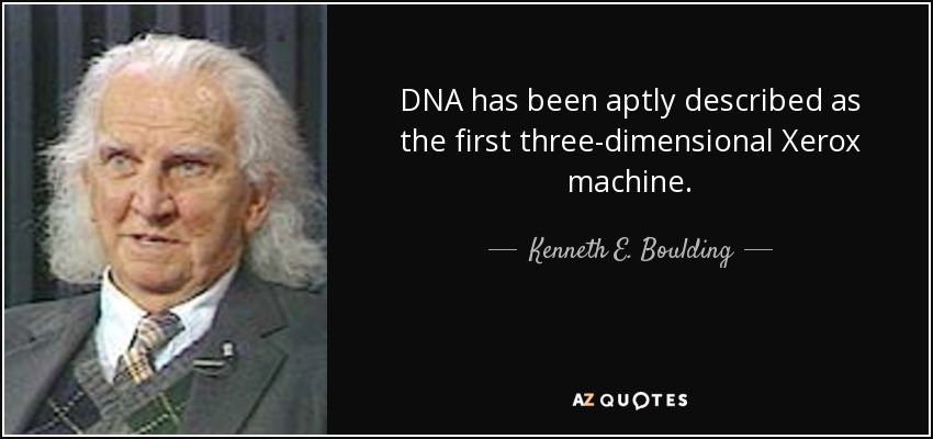 DNA has been aptly described as the first three-dimensional Xerox machine. - Kenneth E. Boulding