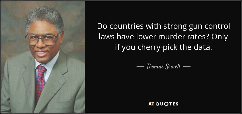 Do countries with strong gun control laws have lower murder rates? Only if you cherry-pick the data. - Thomas Sowell