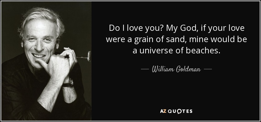Do I love you? My God, if your love were a grain of sand, mine would be a universe of beaches. - William Goldman