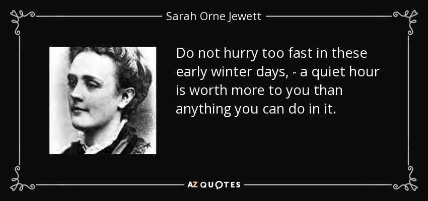 Do not hurry too fast in these early winter days, - a quiet hour is worth more to you than anything you can do in it. - Sarah Orne Jewett