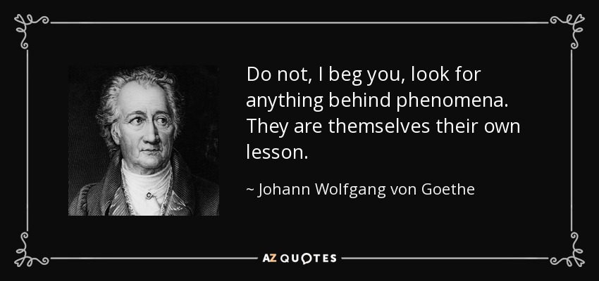 Do not, I beg you, look for anything behind phenomena. They are themselves their own lesson. - Johann Wolfgang von Goethe