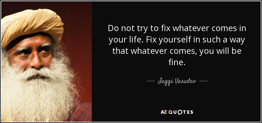 Do not try to fix whatever comes in your life. Fix yourself in such a way that whatever comes, you will be fine. - Jaggi Vasudev