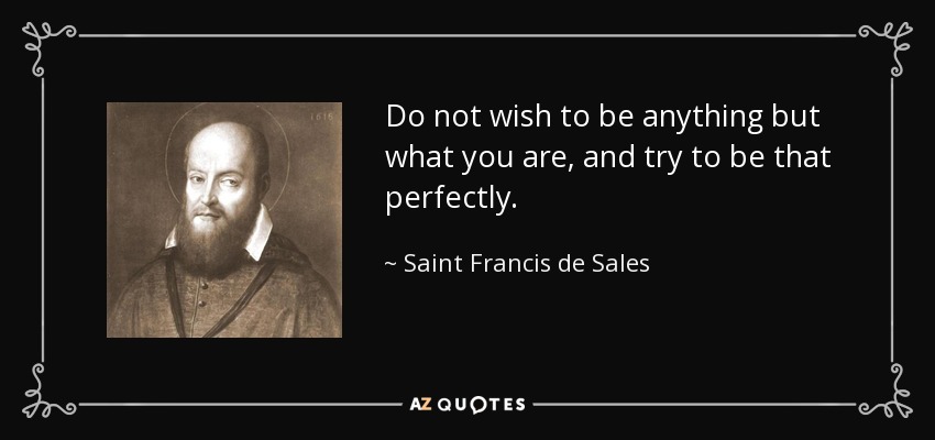 Do not wish to be anything but what you are, and try to be that perfectly. - Saint Francis de Sales