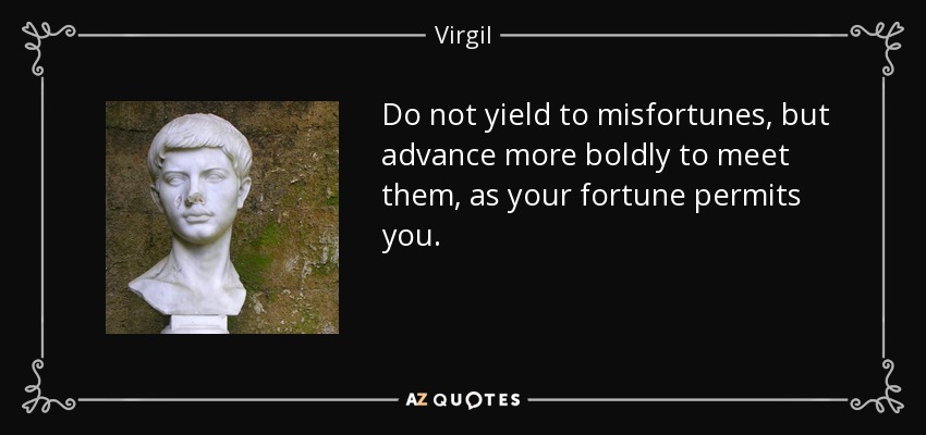 Do not yield to misfortunes, but advance more boldly to meet them, as your fortune permits you. - Virgil