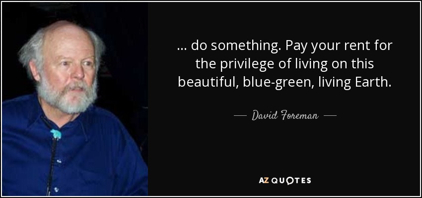 ... do something. Pay your rent for the privilege of living on this beautiful, blue-green, living Earth. - David Foreman