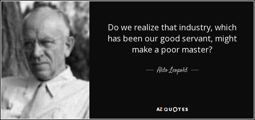 Do we realize that industry, which has been our good servant, might make a poor master? - Aldo Leopold