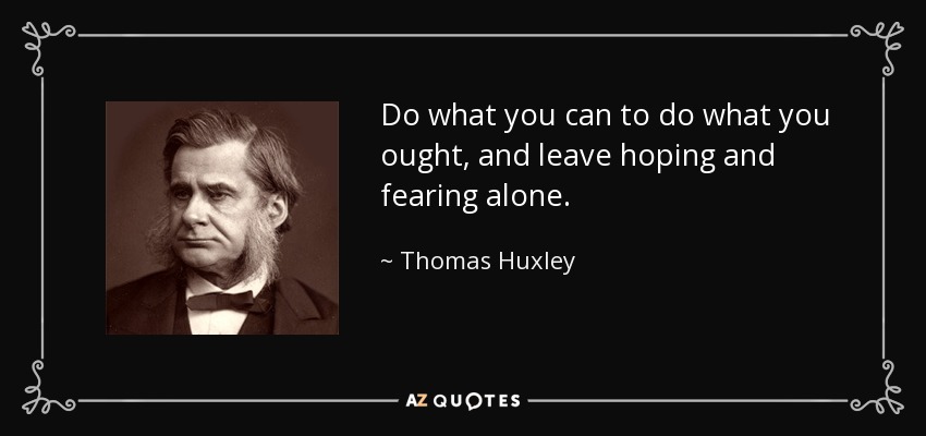 Do what you can to do what you ought, and leave hoping and fearing alone. - Thomas Huxley