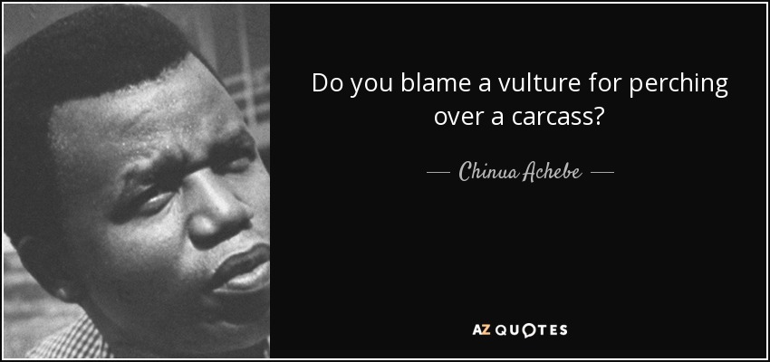 Do you blame a vulture for perching over a carcass? - Chinua Achebe