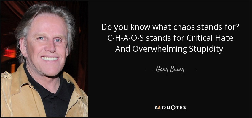 Do you know what chaos stands for? C-H-A-O-S stands for Critical Hate And Overwhelming Stupidity. - Gary Busey