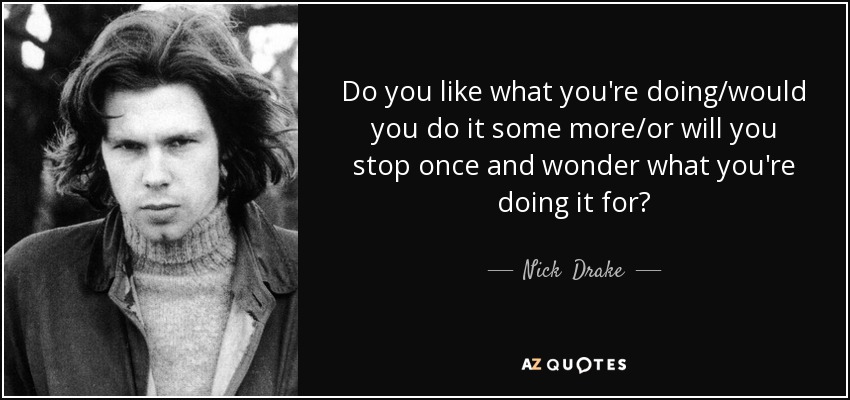 Do you like what you're doing/would you do it some more/or will you stop once and wonder what you're doing it for? - Nick  Drake
