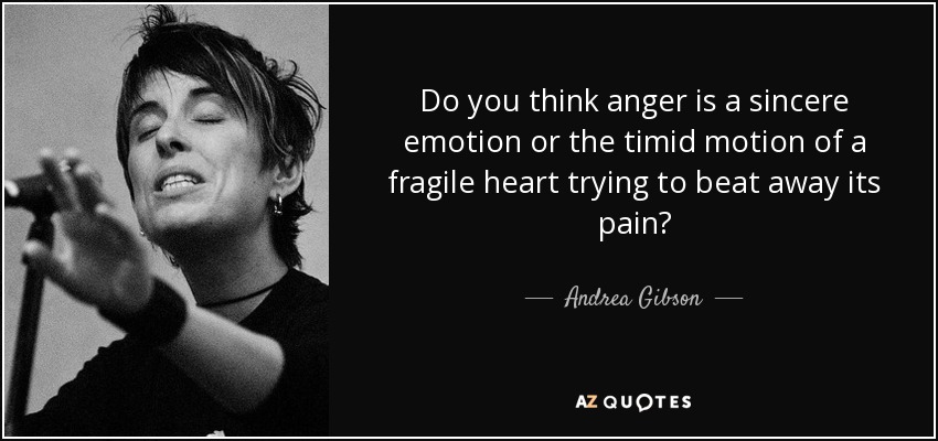 Do you think anger is a sincere emotion or the timid motion of a fragile heart trying to beat away its pain? - Andrea Gibson