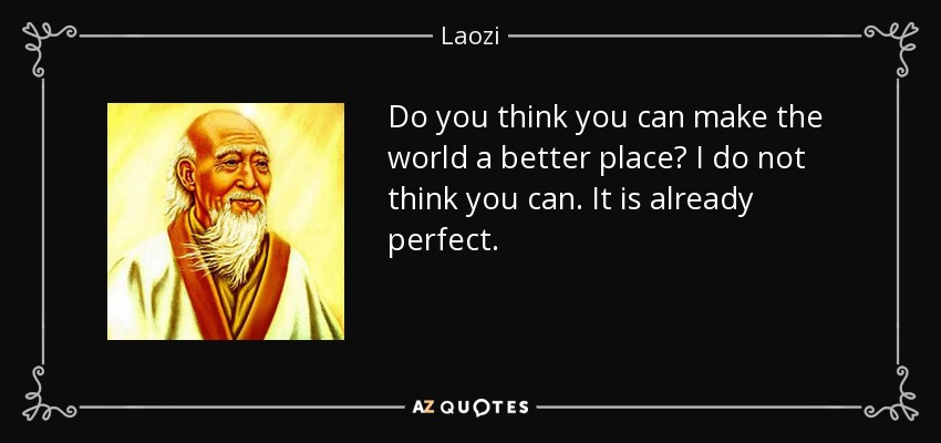 Do you think you can make the world a better place? I do not think you can. It is already perfect. - Laozi