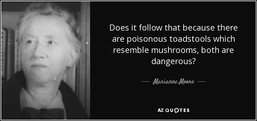 Does it follow that because there are poisonous toadstools which resemble mushrooms, both are dangerous? - Marianne Moore
