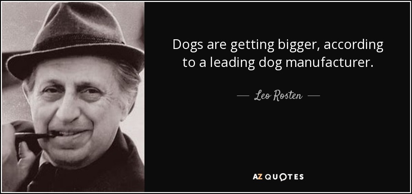 Dogs are getting bigger, according to a leading dog manufacturer. - Leo Rosten