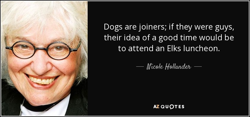 Dogs are joiners; if they were guys, their idea of a good time would be to attend an Elks luncheon. - Nicole Hollander