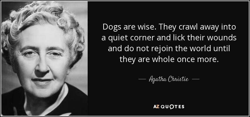 Dogs are wise. They crawl away into a quiet corner and lick their wounds and do not rejoin the world until they are whole once more. - Agatha Christie