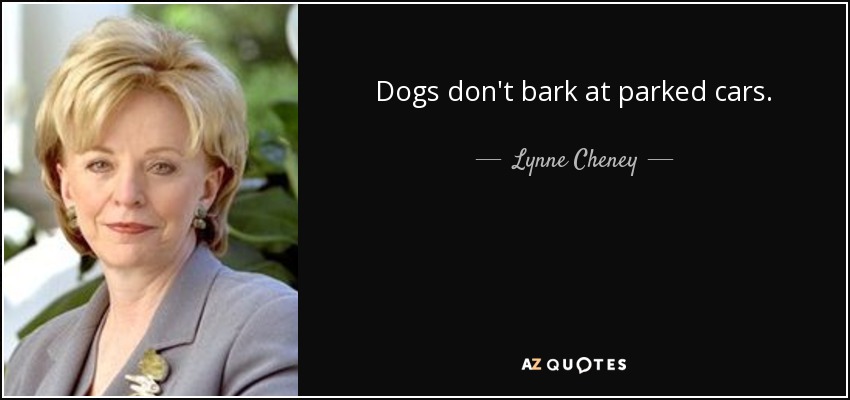 Dogs don't bark at parked cars. - Lynne Cheney