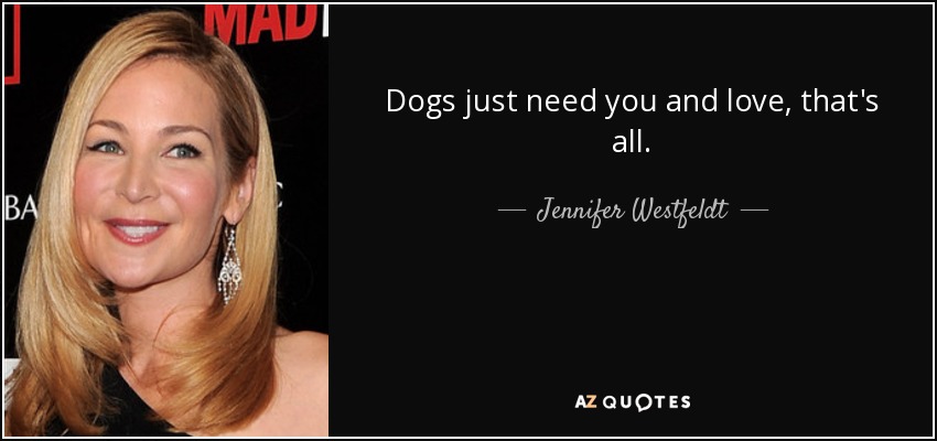 Dogs just need you and love, that's all. - Jennifer Westfeldt