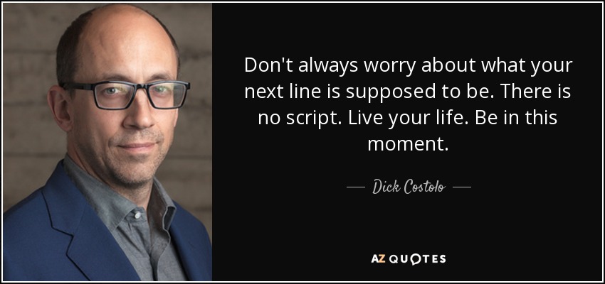 Don't always worry about what your next line is supposed to be. There is no script. Live your life. Be in this moment. - Dick Costolo