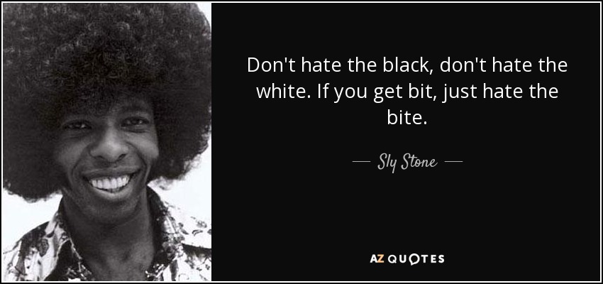 Don't hate the black, don't hate the white. If you get bit, just hate the bite. - Sly Stone