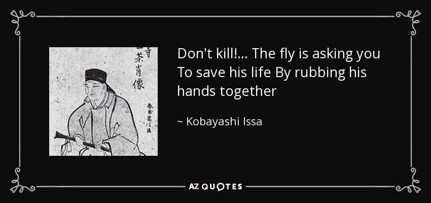 Don't kill!... The fly is asking you To save his life By rubbing his hands together - Kobayashi Issa