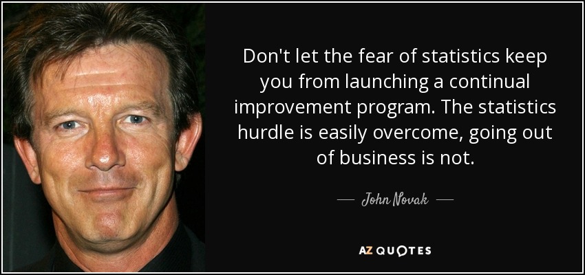 Don't let the fear of statistics keep you from launching a continual improvement program. The statistics hurdle is easily overcome, going out of business is not. - John Novak