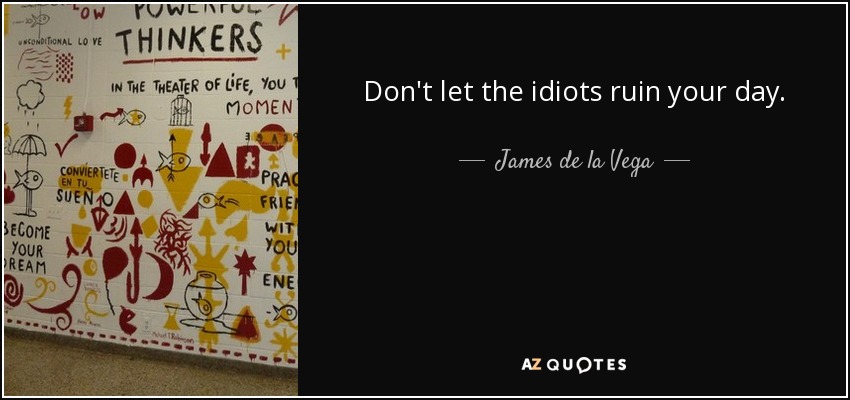 Don't let the idiots ruin your day. - James de la Vega