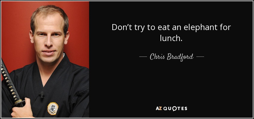 Don’t try to eat an elephant for lunch. - Chris Bradford