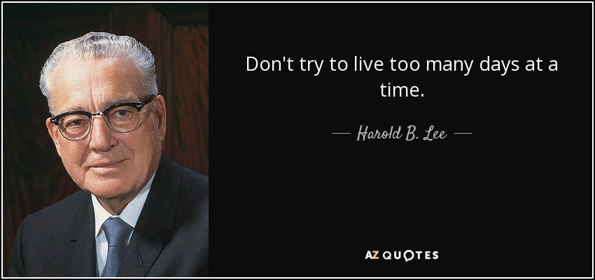 Don't try to live too many days at a time. - Harold B. Lee