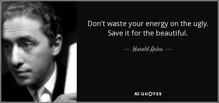 Don't waste your energy on the ugly. Save it for the beautiful. - Harold Arlen