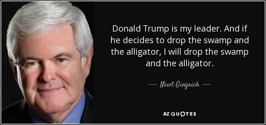 Donald Trump is my leader. And if he decides to drop the swamp and the alligator, I will drop the swamp and the alligator. - Newt Gingrich
