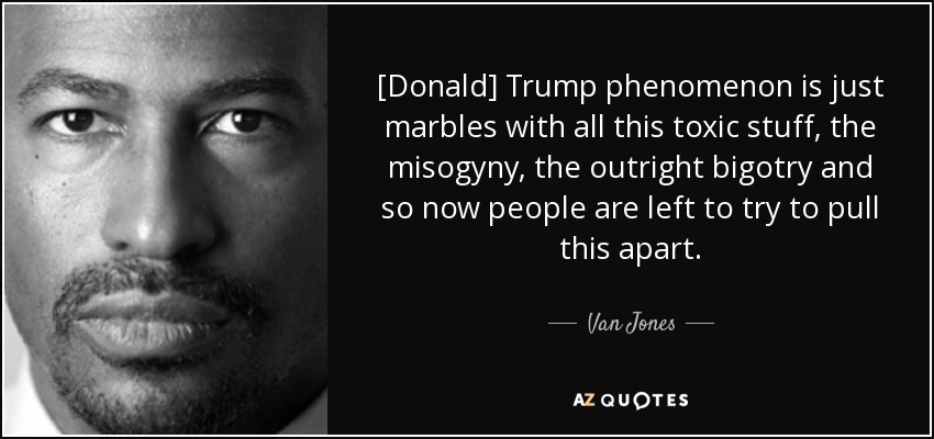 [Donald] Trump phenomenon is just marbles with all this toxic stuff, the misogyny, the outright bigotry and so now people are left to try to pull this apart. - Van Jones