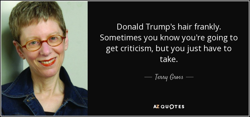 Donald Trump's hair frankly. Sometimes you know you're going to get criticism, but you just have to take . - Terry Gross