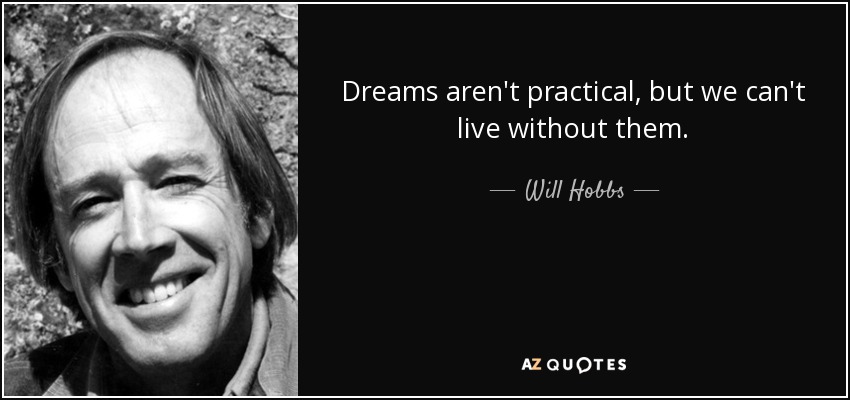 Dreams aren't practical, but we can't live without them. - Will Hobbs