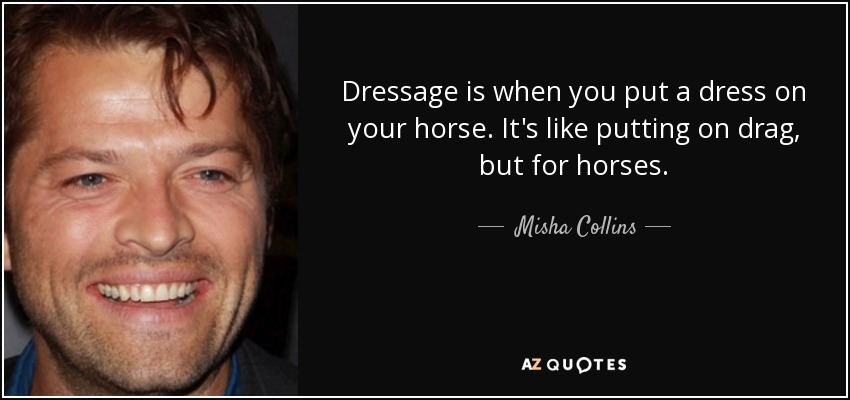Dressage is when you put a dress on your horse. It's like putting on drag, but for horses. - Misha Collins