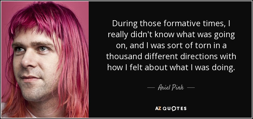 During those formative times, I really didn't know what was going on, and I was sort of torn in a thousand different directions with how I felt about what I was doing. - Ariel Pink