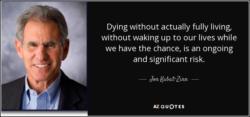 Dying without actually fully living, without waking up to our lives while we have the chance, is an ongoing and significant risk. - Jon Kabat-Zinn
