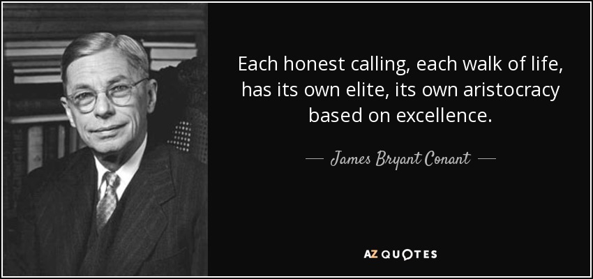 Each honest calling, each walk of life, has its own elite, its own aristocracy based on excellence. - James Bryant Conant