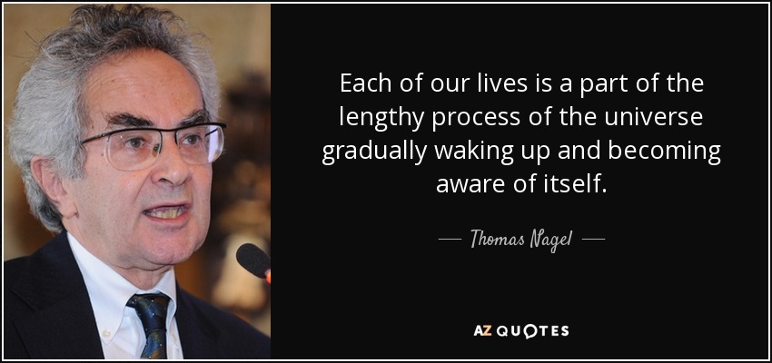 Each of our lives is a part of the lengthy process of the universe gradually waking up and becoming aware of itself. - Thomas Nagel