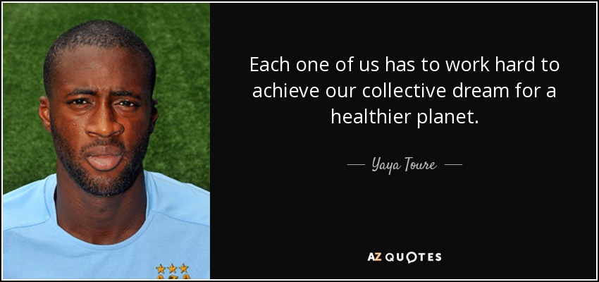 Each one of us has to work hard to achieve our collective dream for a healthier planet. - Yaya Toure
