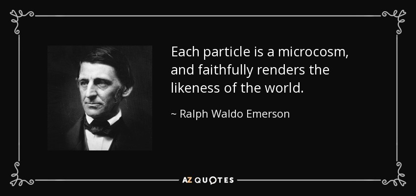 Each particle is a microcosm, and faithfully renders the likeness of the world. - Ralph Waldo Emerson