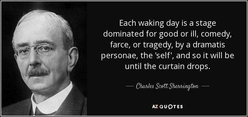 Each waking day is a stage dominated for good or ill, comedy, farce, or tragedy, by a dramatis personae, the 'self', and so it will be until the curtain drops. - Charles Scott Sherrington